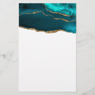 Papeterie Moderne Design Turquoise Agate & Gold Ribbon sur B