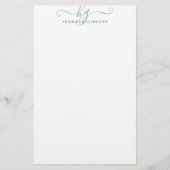 Papeterie Moderne Monogramme Fancy Initiales Script Vert (Devant)