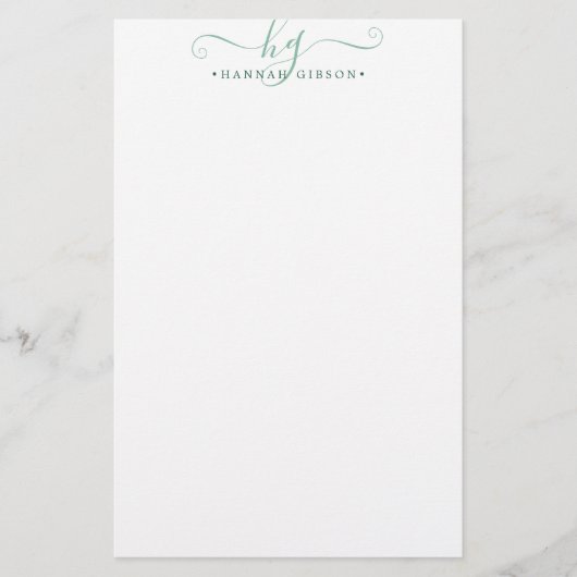 Papeterie Moderne Monogramme Fancy Initiales Script Vert (Devant)