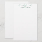 Papeterie Moderne Monogramme Fancy Initiales Script Vert (Devant / Derrière)