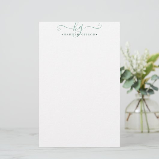 Papeterie Moderne Monogramme Fancy Initiales Script Vert (Debout devant)