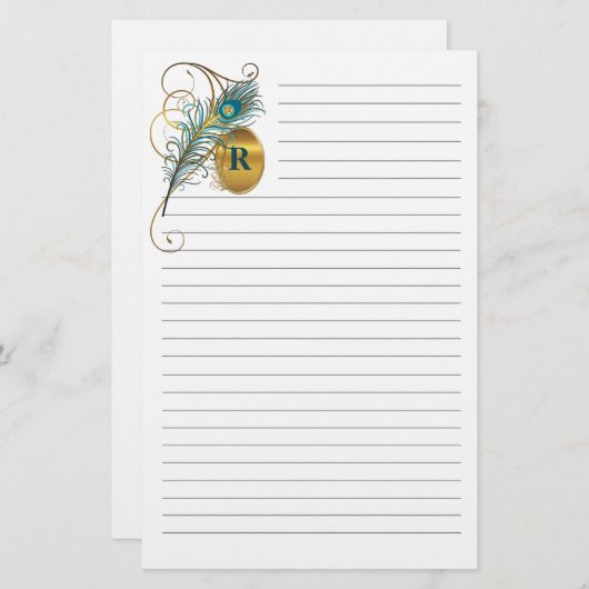 Papeterie Mongrammed Peacock Turquoise et Gold Linked Mariag (Devant / Derrière)
