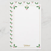 Papeterie Monogram Holly et Berries Noël personnalisé (Devant / Derrière)
