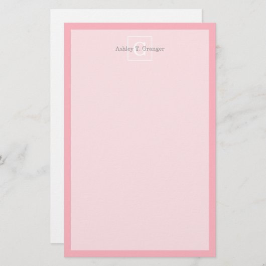 Papeterie Monograme de Pink White Framed Initial (Devant / Derrière)
