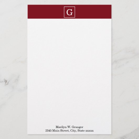 Papeterie Monograme initial de Burgundy White Framed (Devant)