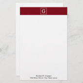 Papeterie Monograme initial de Burgundy White Framed (Devant / Derrière)