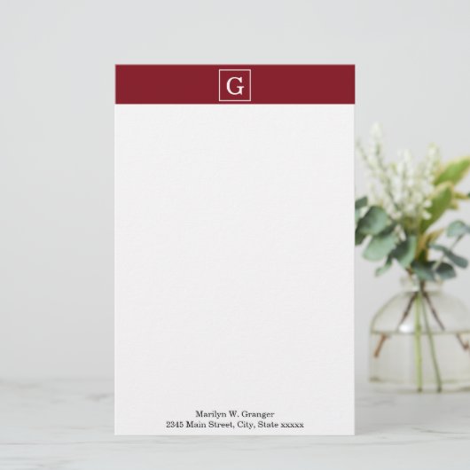Papeterie Monograme initial de Burgundy White Framed (Debout devant)