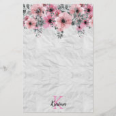 Papeterie Monogramme à texture froissée florale rose aquarel (Devant)