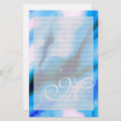 Papeterie Monogramme Abstrait bleu marbré (Devant / Derrière)