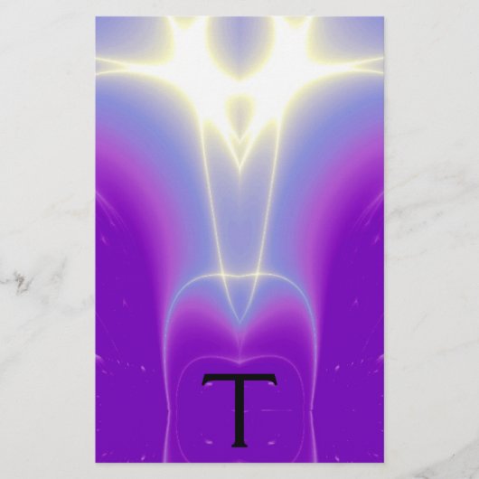 PAPETERIE MONOGRAMME ABSTRAIT DE VAGUES CLAIRES BLEU PURPLE (Devant)