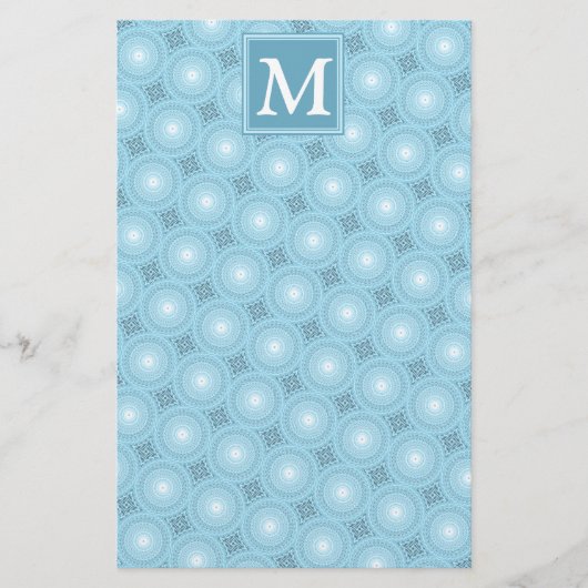 Papeterie Monogramme ange bleu cercles motif (Devant)