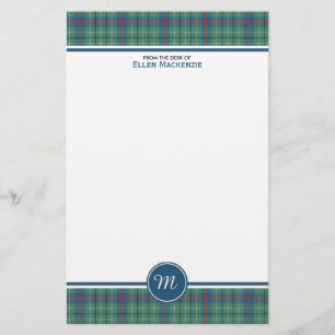 Papeterie Monogramme antique vert clair de tartan de clan de