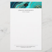 Papeterie Monogramme Aquarelle Géode Vert Agate Malachite (Devant)