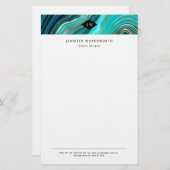 Papeterie Monogramme Aquarelle Géode Vert Agate Malachite (Devant / Derrière)