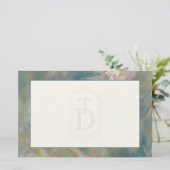 Papeterie Monogramme Art déco en marbre turquoise et orange (Debout devant)