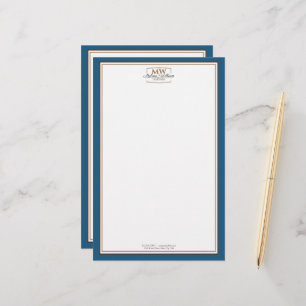 Papeterie Monogramme blanc bleu simple