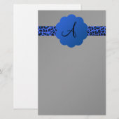 Papeterie Monogramme bleu de rayure de léopard (Devant / Derrière)