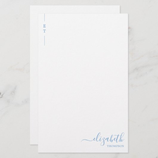 Papeterie Monogramme bleu poussiéreux simple initial (Devant / Derrière)