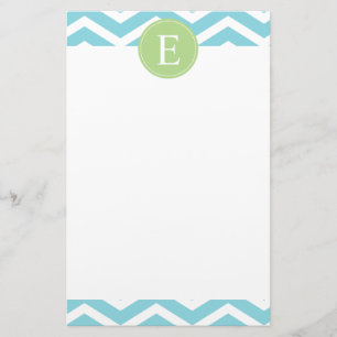Papeterie Monogramme bleu vert Chevron