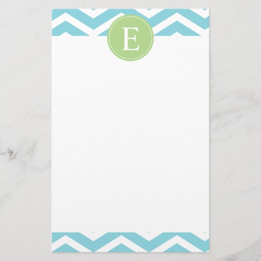 Papeterie Monogramme bleu vert Chevron (Devant)
