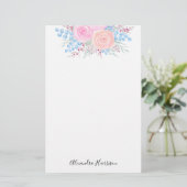Papeterie Monogramme Bouquet d'aquarelle Roses roses Bleues  (Debout devant)