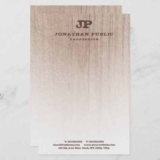 Papeterie Monogramme Brown à l'aspect bois Elégant Modèle (Devant / Derrière)