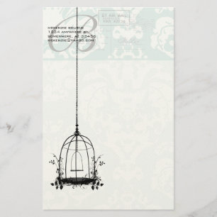 Papeterie Monogramme Cage Vintage d'oiseaux avec oiseaux Air