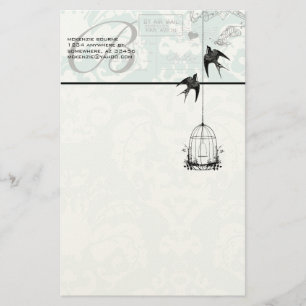 Papeterie Monogramme Cage Vintage d'oiseaux avec oiseaux Air