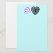 Papeterie MONOGRAMME CARRÉ DE LAMPE CUPIDE, bleu fuchsia ros (Devant / Derrière)