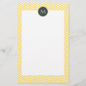 Papeterie Monogramme Chevron jaune et blanc avec charbon (Devant)