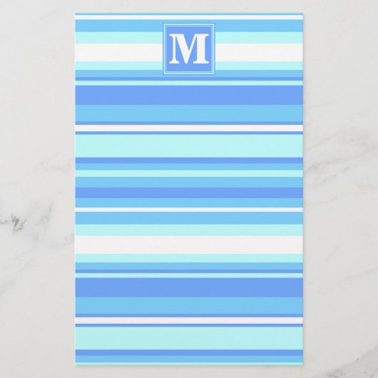 Papeterie Monogramme ciel bandes bleues (Devant)