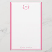 Papeterie Monogramme classique Cimier rose double bordure (Devant)
