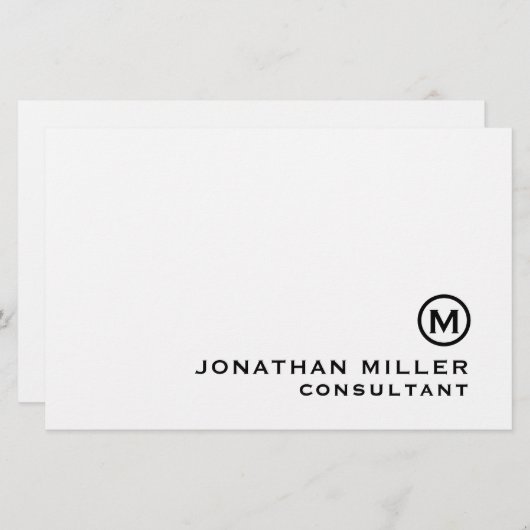 Papeterie Monogramme classique noir blanc (Devant / Derrière)