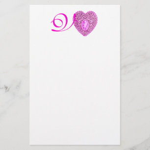 Papeterie MONOGRAMME COEUR DE LAMPE CUPIDE, fuchsia rose