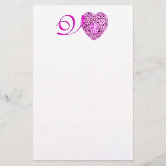 Papeterie MONOGRAMME COEUR DE LAMPE CUPIDE, fuchsia rose (Devant)