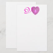 Papeterie MONOGRAMME COEUR DE LAMPE CUPIDE, fuchsia rose (Devant / Derrière)