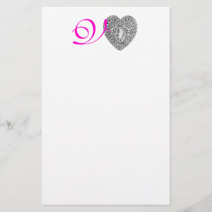 Papeterie MONOGRAMME COEUR DE LAMPE CUPIDE, fuchsia rose