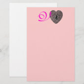 Papeterie MONOGRAMME COEUR DE LAMPE CUPIDE, fuchsia rose (Devant / Derrière)