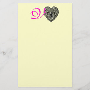 Papeterie MONOGRAMME COEUR DE LAMPE CUPIDE, fuchsia rose