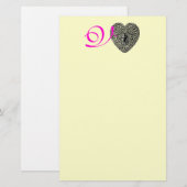 Papeterie MONOGRAMME COEUR DE LAMPE CUPIDE, fuchsia rose (Devant / Derrière)