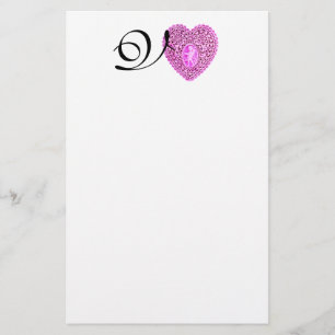 Papeterie MONOGRAMME COEUR DE LAMPE CUPIDE, fuchsia rose