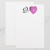 Papeterie MONOGRAMME COEUR DE LAMPE CUPIDE, fuchsia rose (Devant / Derrière)