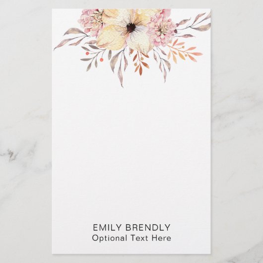 Papeterie Monogramme de nom floral aquarelle boho (Devant)