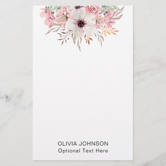 Papeterie Monogramme de nom floral aquarelle moderne (Devant)