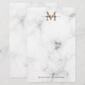 Papeterie Monogramme de script féminin or marbre moderne (Devant / Derrière)