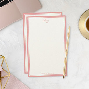Papeterie Monogramme Deux Bordures Rose Élégant