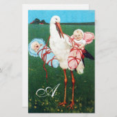PAPETERIE MONOGRAMME DU BABY SHOWER STORK TWIN (Devant / Derrière)