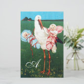 PAPETERIE MONOGRAMME DU BABY SHOWER STORK TWIN (Debout devant)