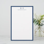 Papeterie Monogramme élégant à bordure bleu marine (Debout devant)