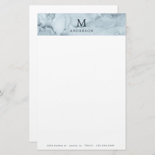 papeterie monogramme en marbre bleu masculin (Devant / Derrière)